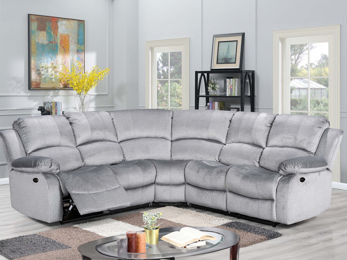 Chenille Fabric Grey 2C2 Electric Recliner Corner Sofa VALENCIA