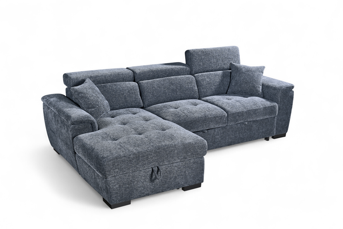 Pale Blue Chenille Fabric 1C2 Corner Sofabed with Storage WILSON