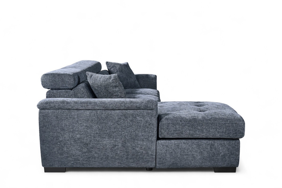 Pale Blue Chenille Fabric 1C2 Corner Sofabed with Storage WILSON