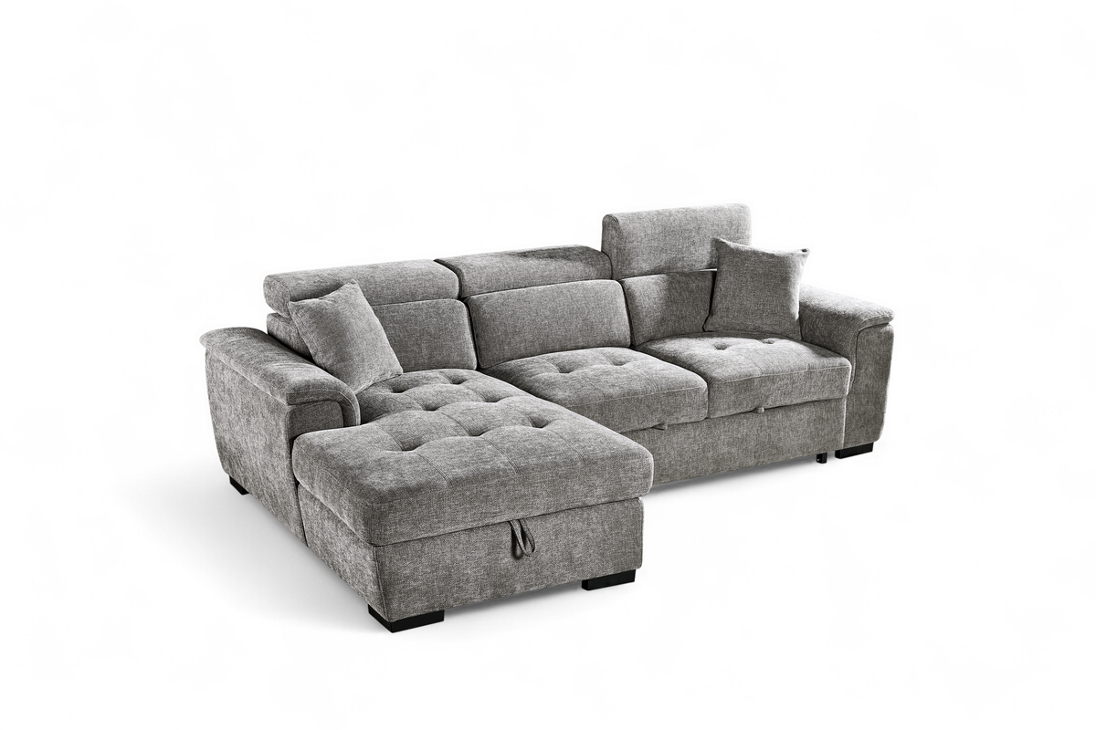 Grey Chenille Fabric 1C2 Corner Sofabed with Storage WILSON