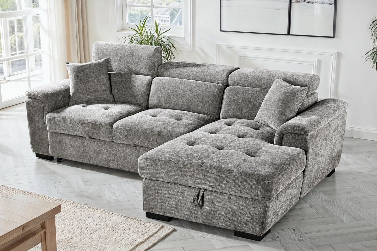 Grey Chenille Fabric 2C1 Corner Sofabed with Storage WILSON