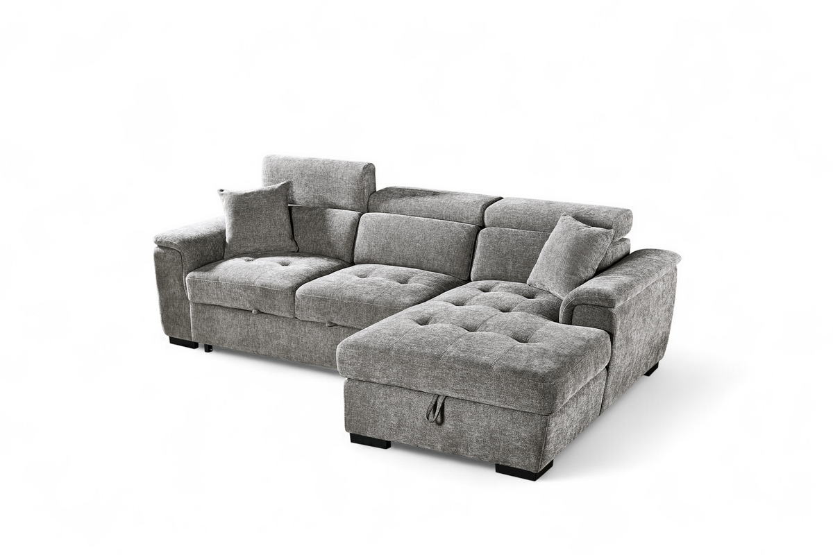 Grey Chenille Fabric 2C1 Corner Sofabed with Storage WILSON