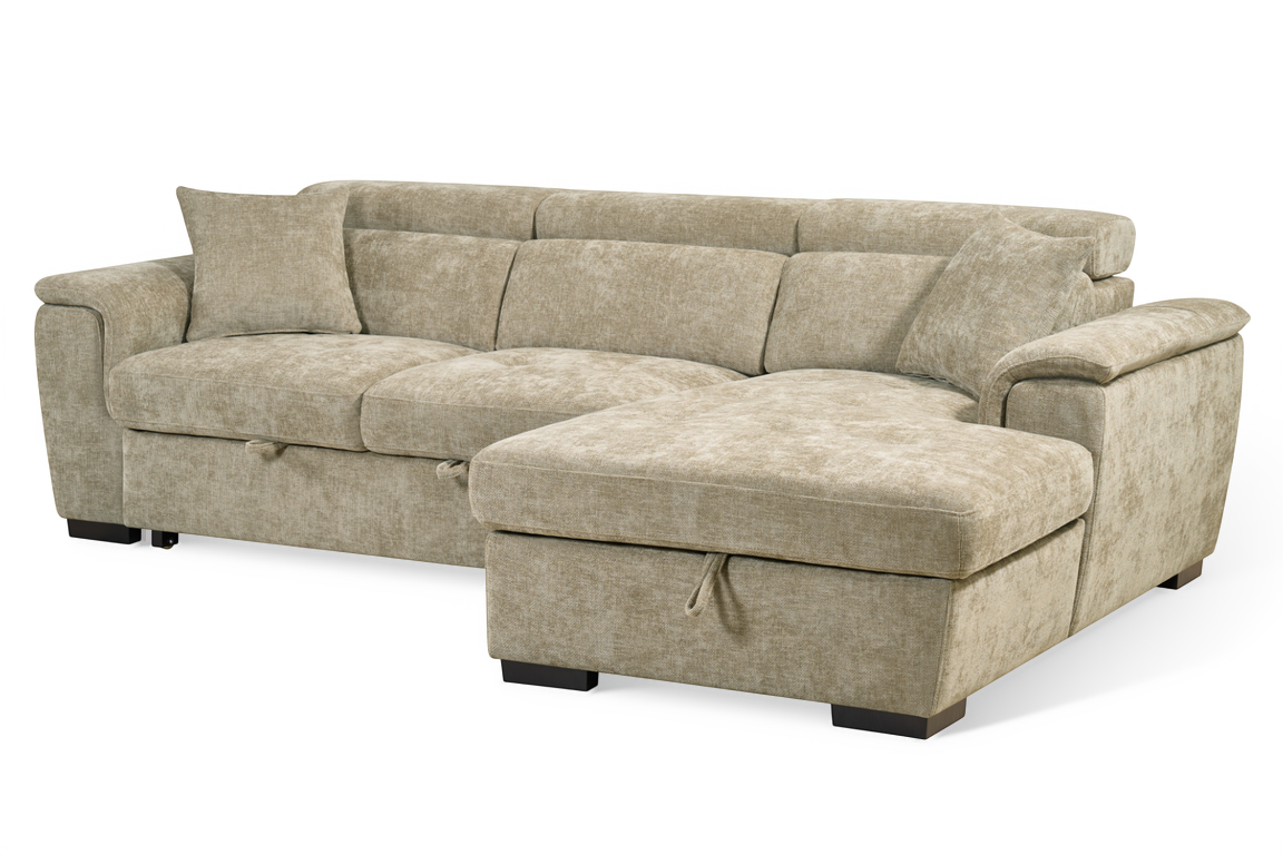 Beige Chenille Fabric 2C1 Corner Sofabed with Storage WILSON