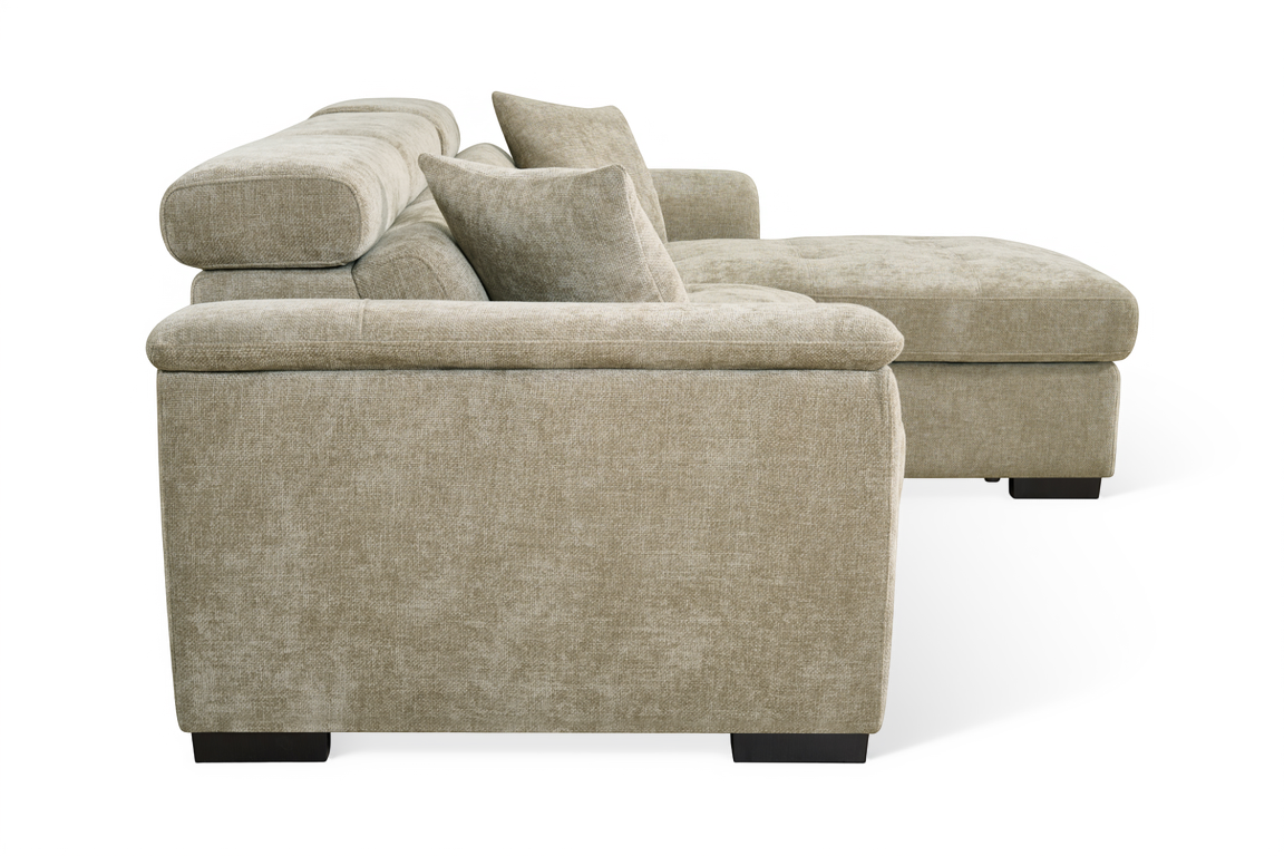 Beige Chenille Fabric 2C1 Corner Sofabed with Storage WILSON