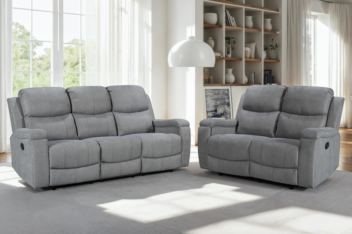 Chenille Fabric Dark Grey 3 + 2 Seater Manual Recliner Sofa Set VISCONTI