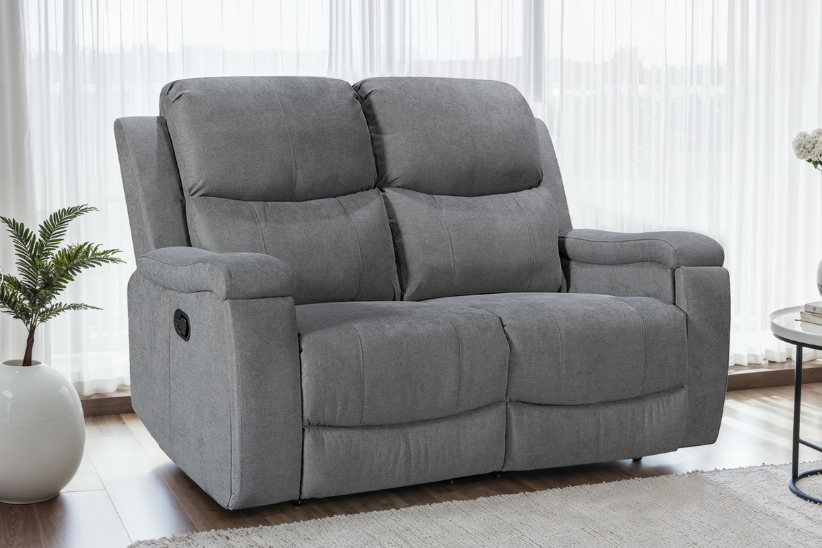 Chenille Fabric Dark Grey 2 Seater Manual Recliner Sofa VISCONTI