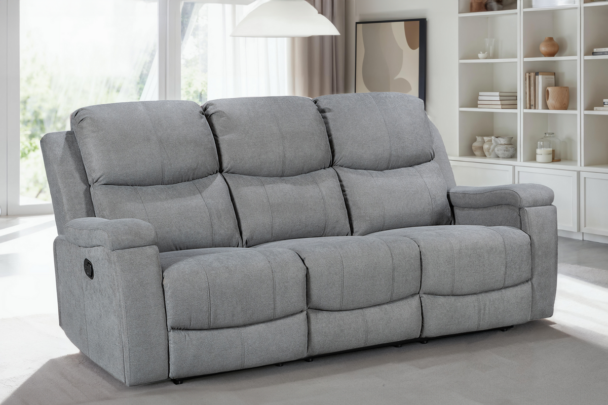 Chenille Fabric Dark Grey 3 Seater Manual Recliner Sofa VISCONTI