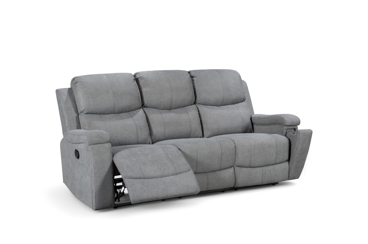 Chenille Fabric Dark Grey 3 Seater Manual Recliner Sofa VISCONTI
