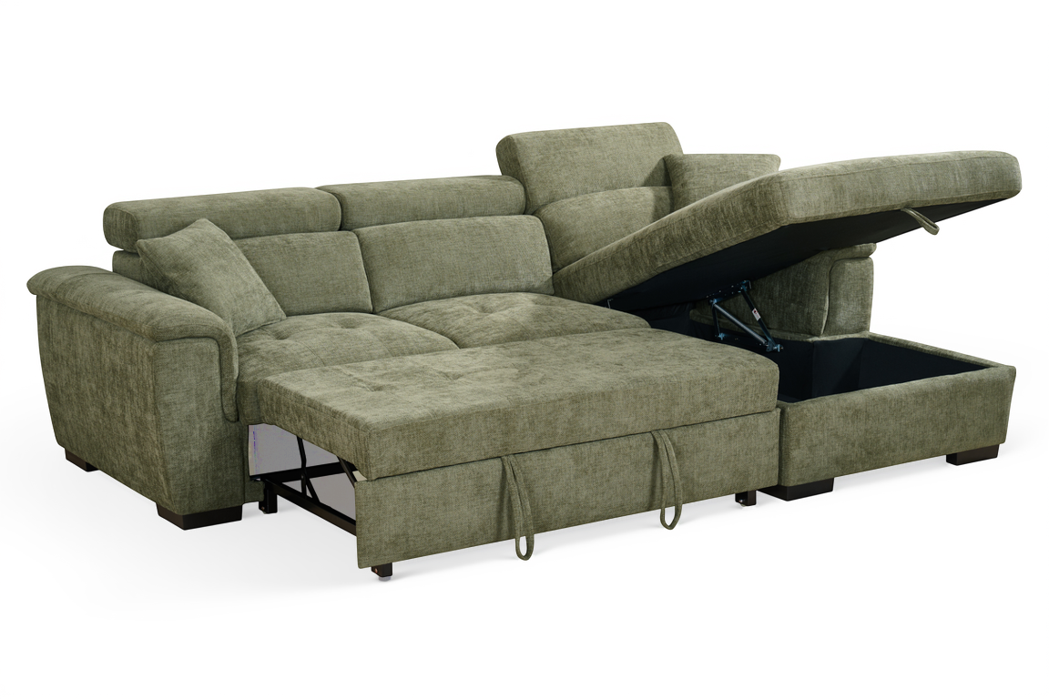 Green Chenille Fabric 2C1 Corner Sofabed with Storage WILSON