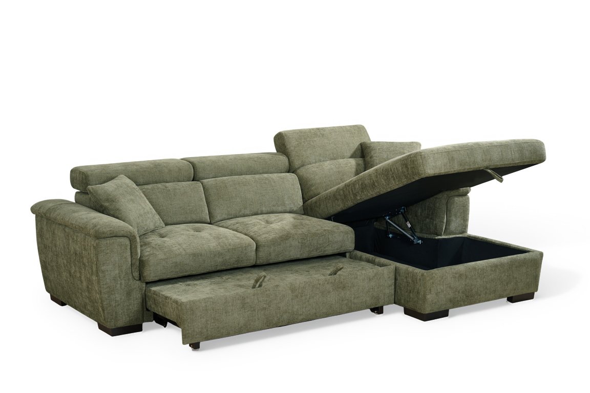 Green Chenille Fabric 2C1 Corner Sofabed with Storage WILSON