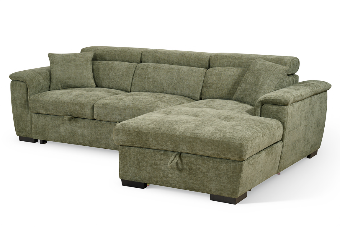 Green Chenille Fabric 2C1 Corner Sofabed with Storage WILSON