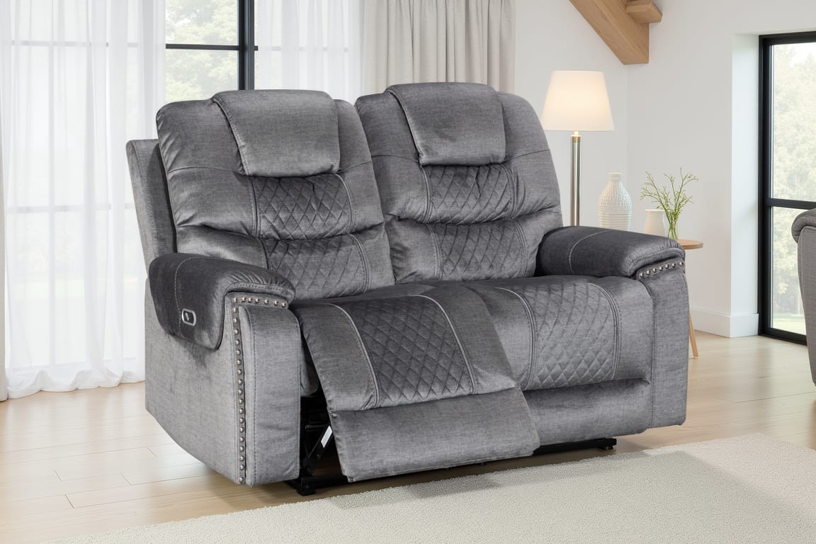 Chenille Fabric Grey 2 Seater Electric Recliner Sofa RAVENNA