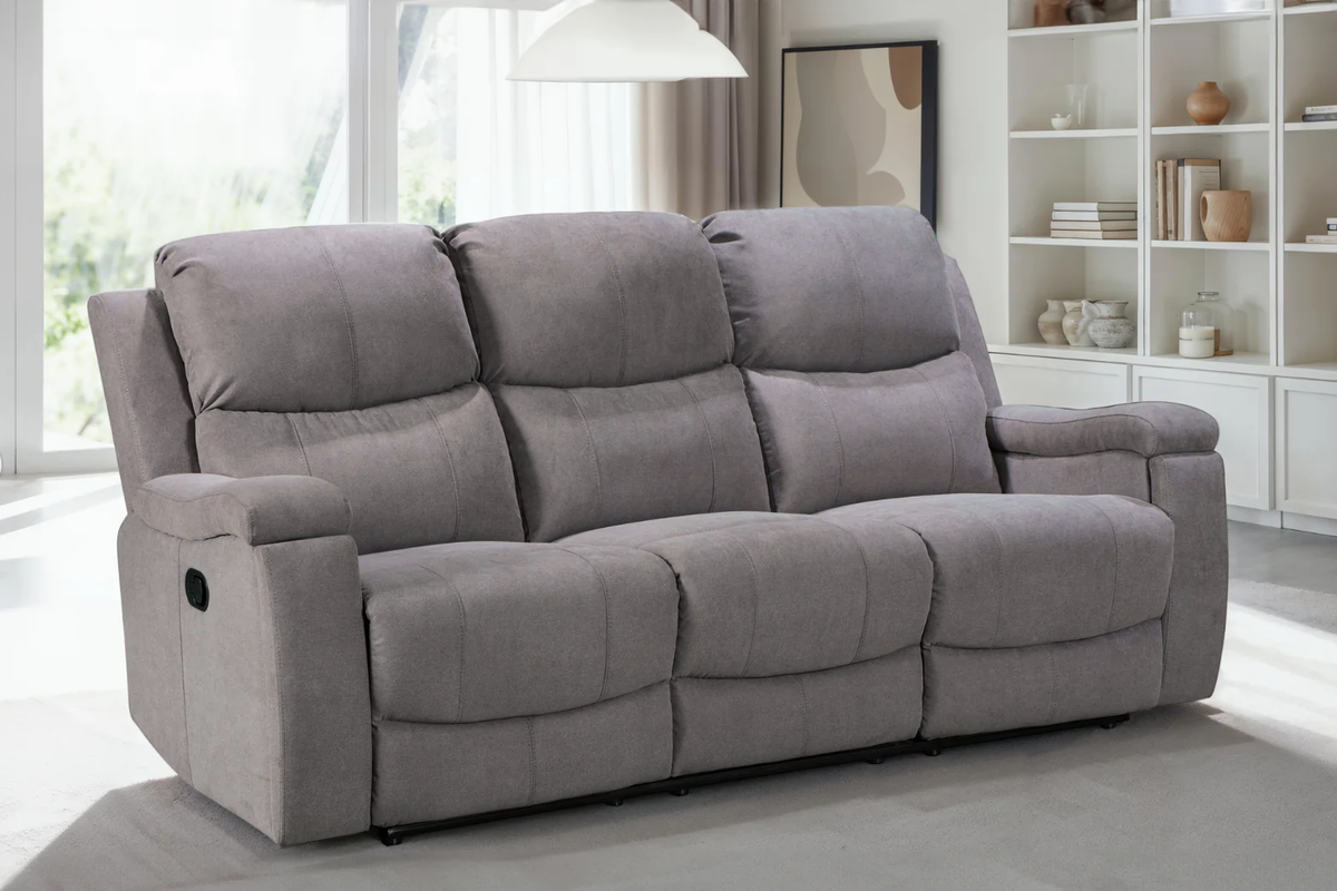 Chenille Fabric Light Grey 3 Seater Manual Recliner Sofa VISCONTI