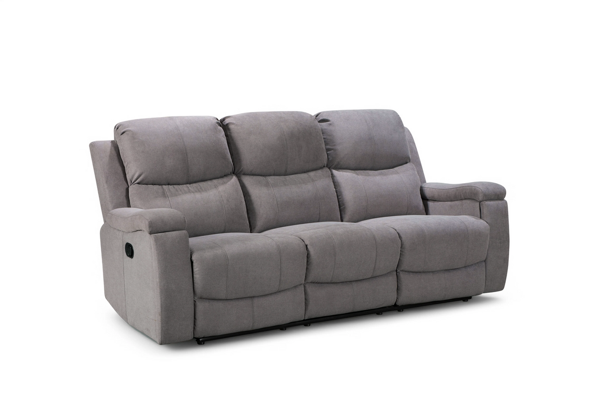 Chenille Fabric Light Grey 3 Seater Manual Recliner Sofa VISCONTI