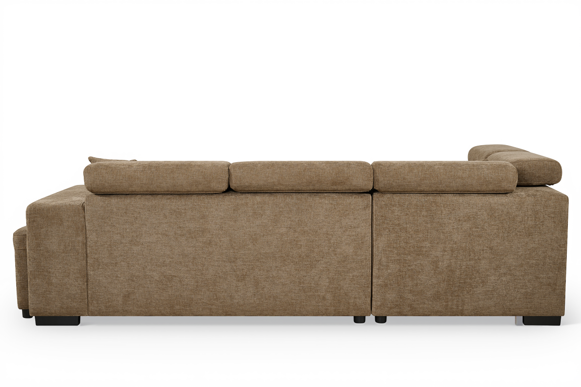 Chocolate Brown Chenille Fabric 1C2 Corner Sofabed with Storage and Ottomans AMELIA