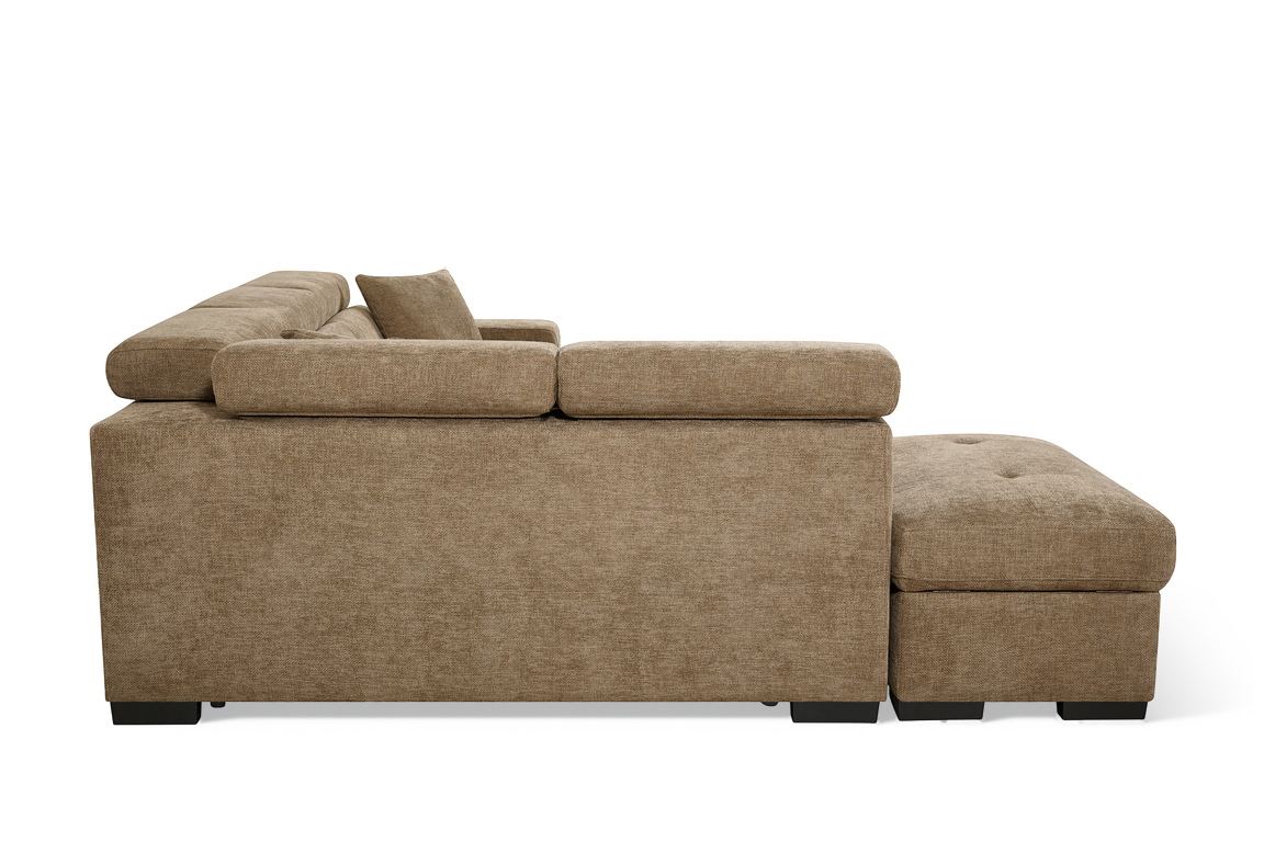 Chocolate Brown Chenille Fabric 1C2 Corner Sofabed with Storage and Ottomans AMELIA