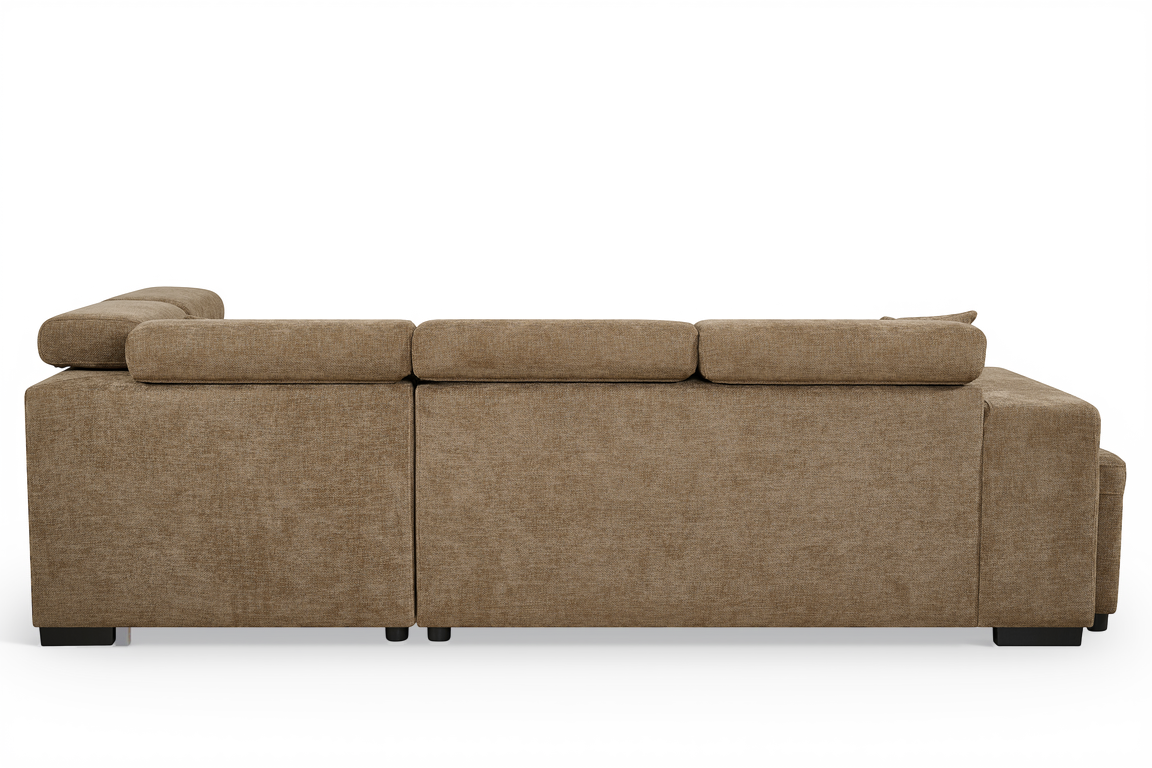 Chocolate Brown Chenille Fabric 2C1 Corner Sofabed with Storage and Ottomans AMELIA