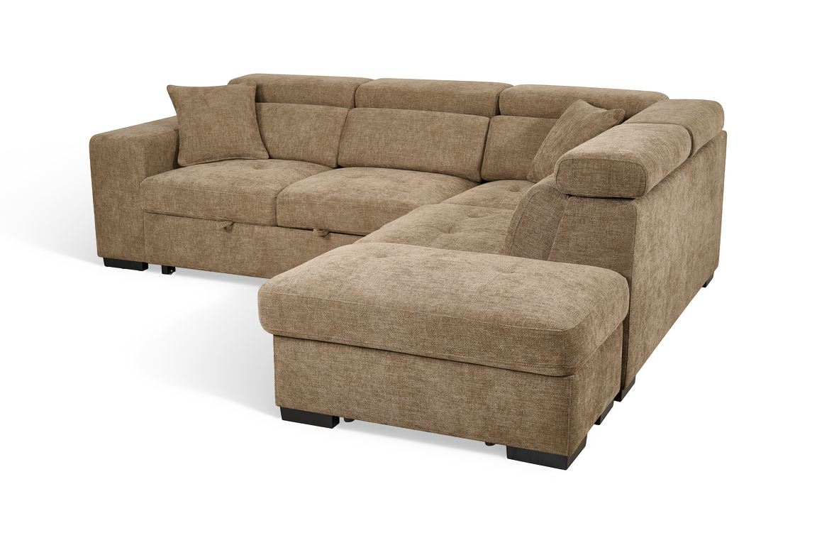 Chocolate Brown Chenille Fabric 2C1 Corner Sofabed with Storage and Ottomans AMELIA