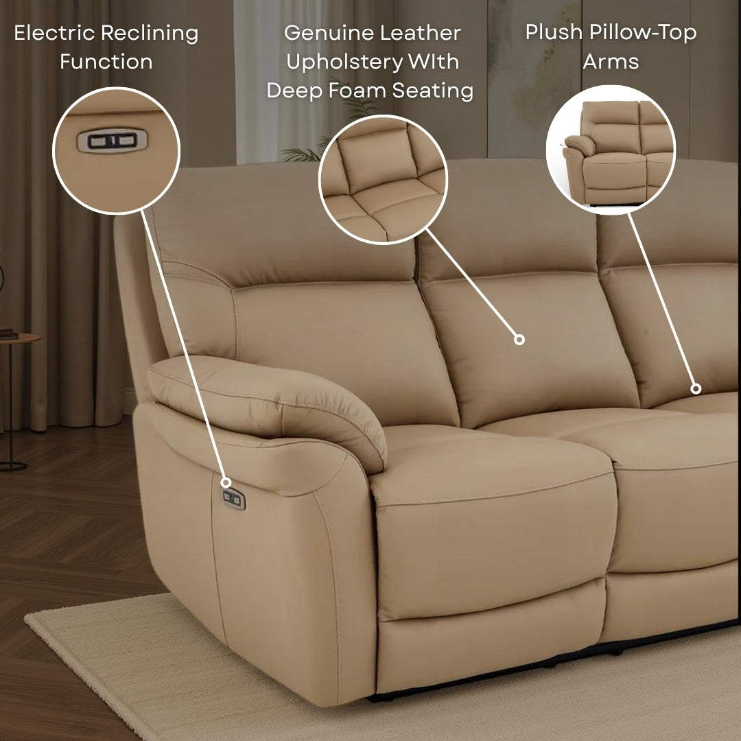 Grey Leather Electric 2 Seater Recliner Sofa CINECITTA