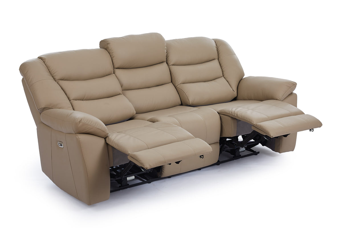 Beige Leather Electric 3 Seater Recliner Sofa GIOVANNI