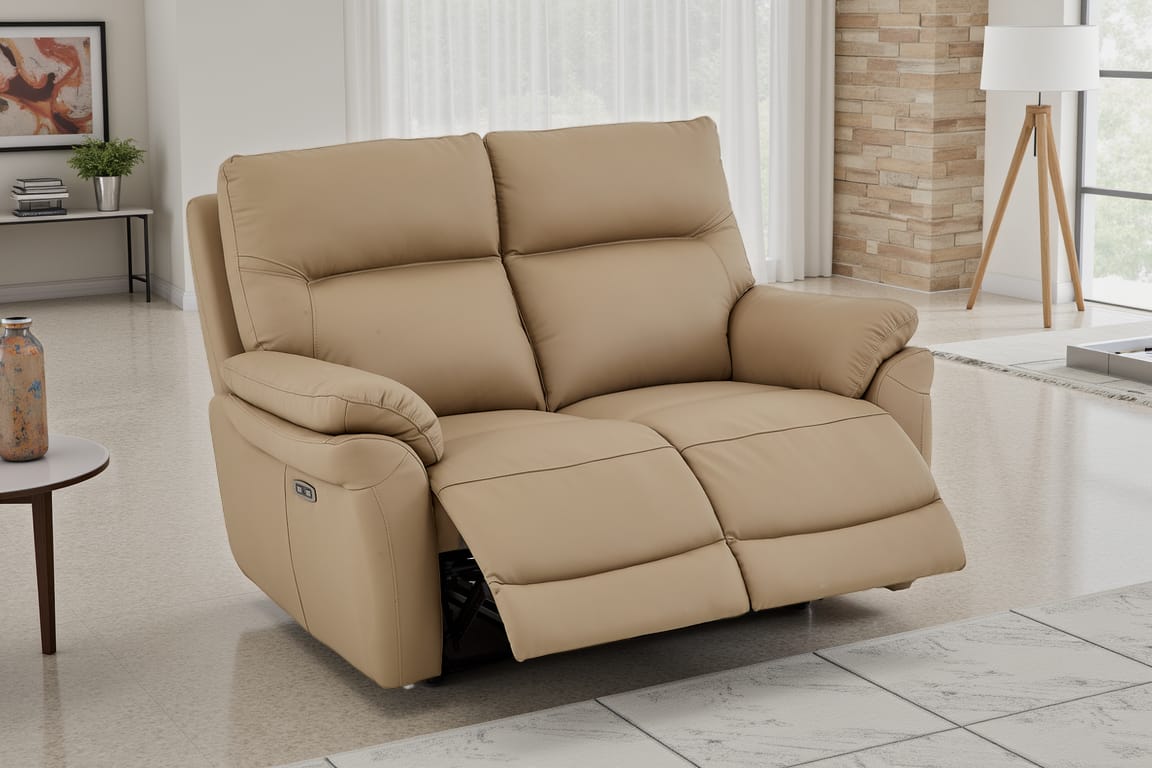 Beige Leather Electric 2 Seater Recliner Sofa CINECITTA