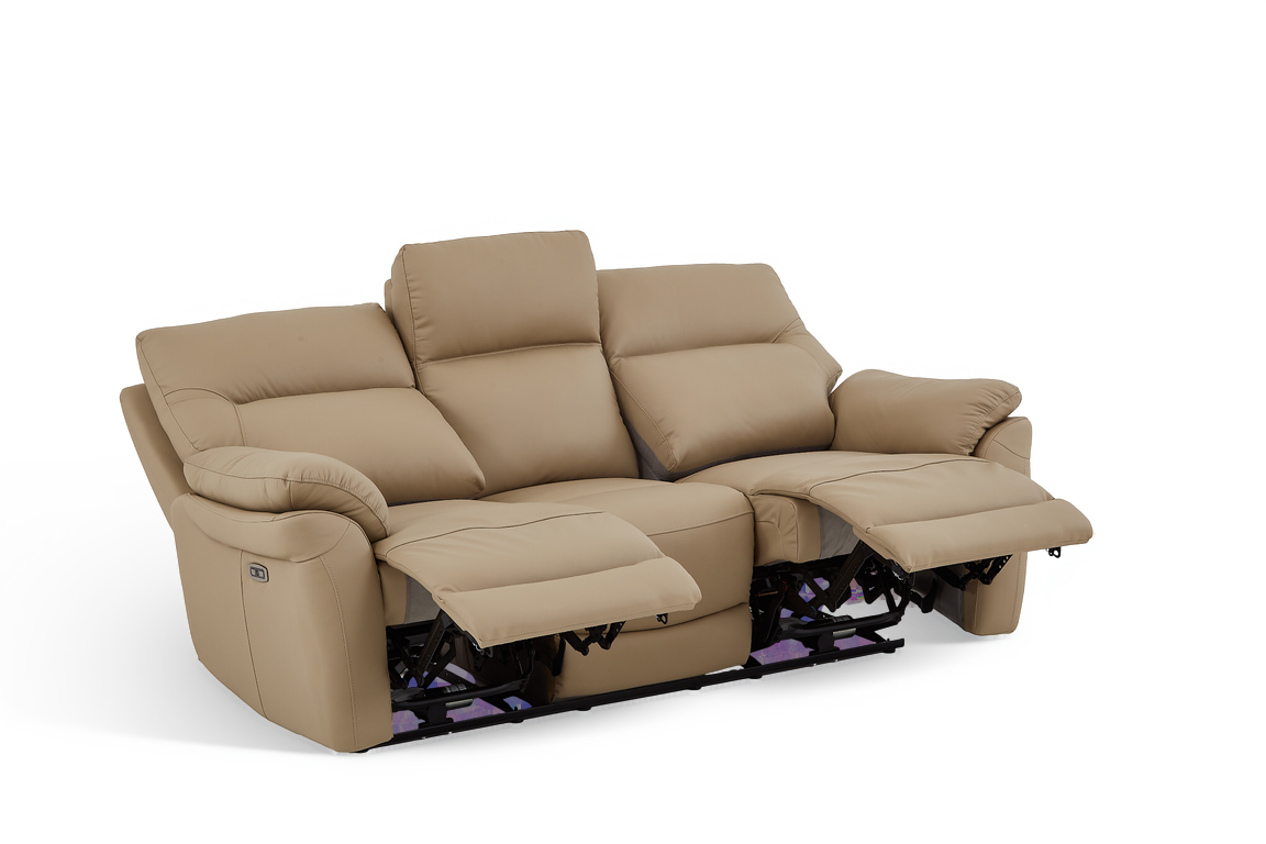Beige Leather Electric 3 Seater Recliner Sofa CINECITTA