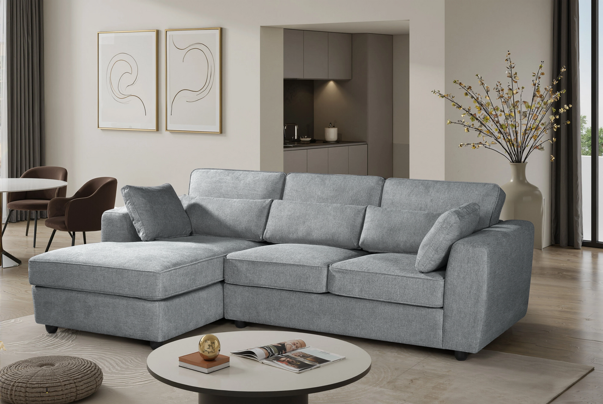 Dark Grey Chenille Fabric Left Hand Facing Chaise Corner Sofa ALFIE