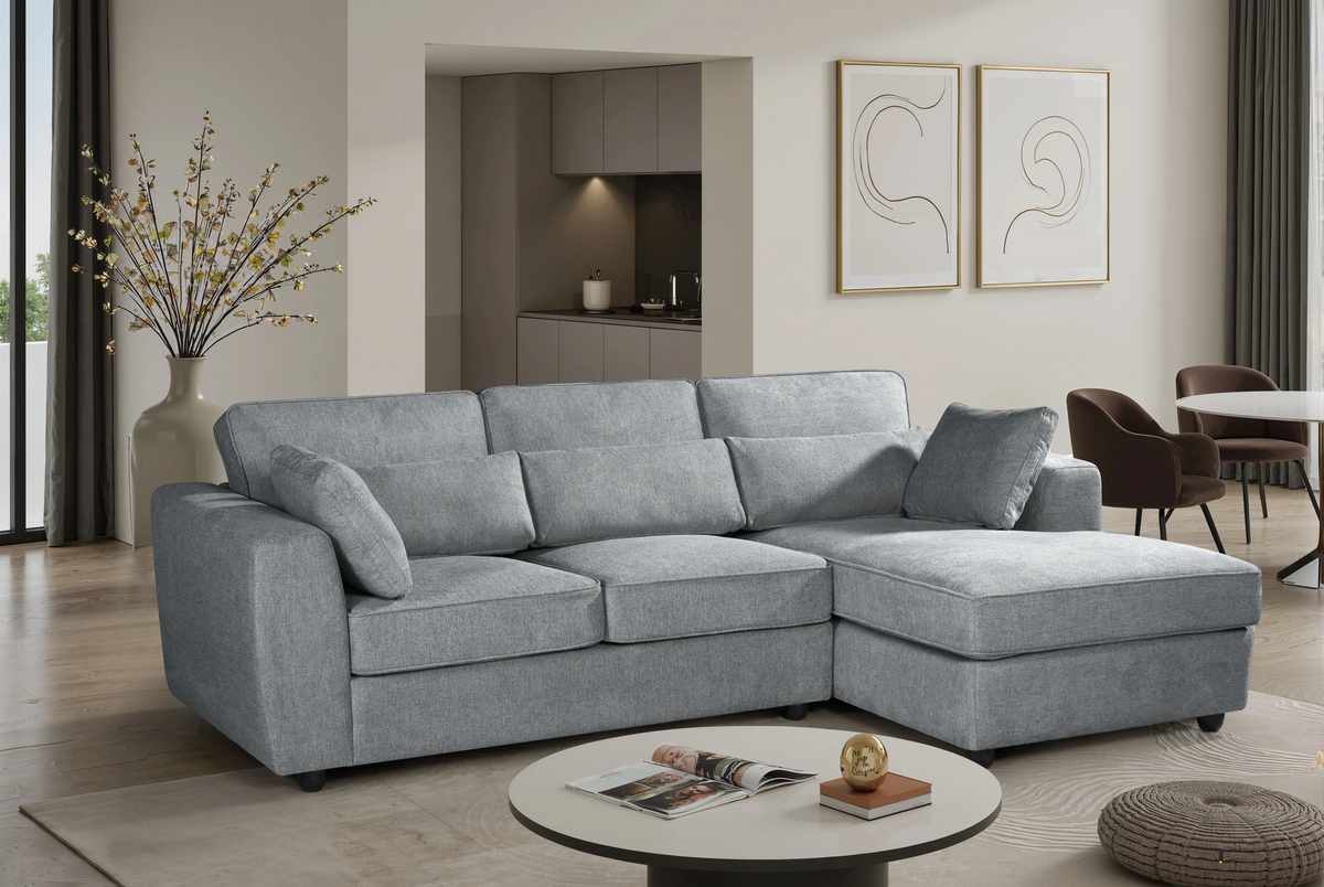 Dark Grey Chenille Fabric Right Hand Facing Chaise Corner Sofa ALFIE