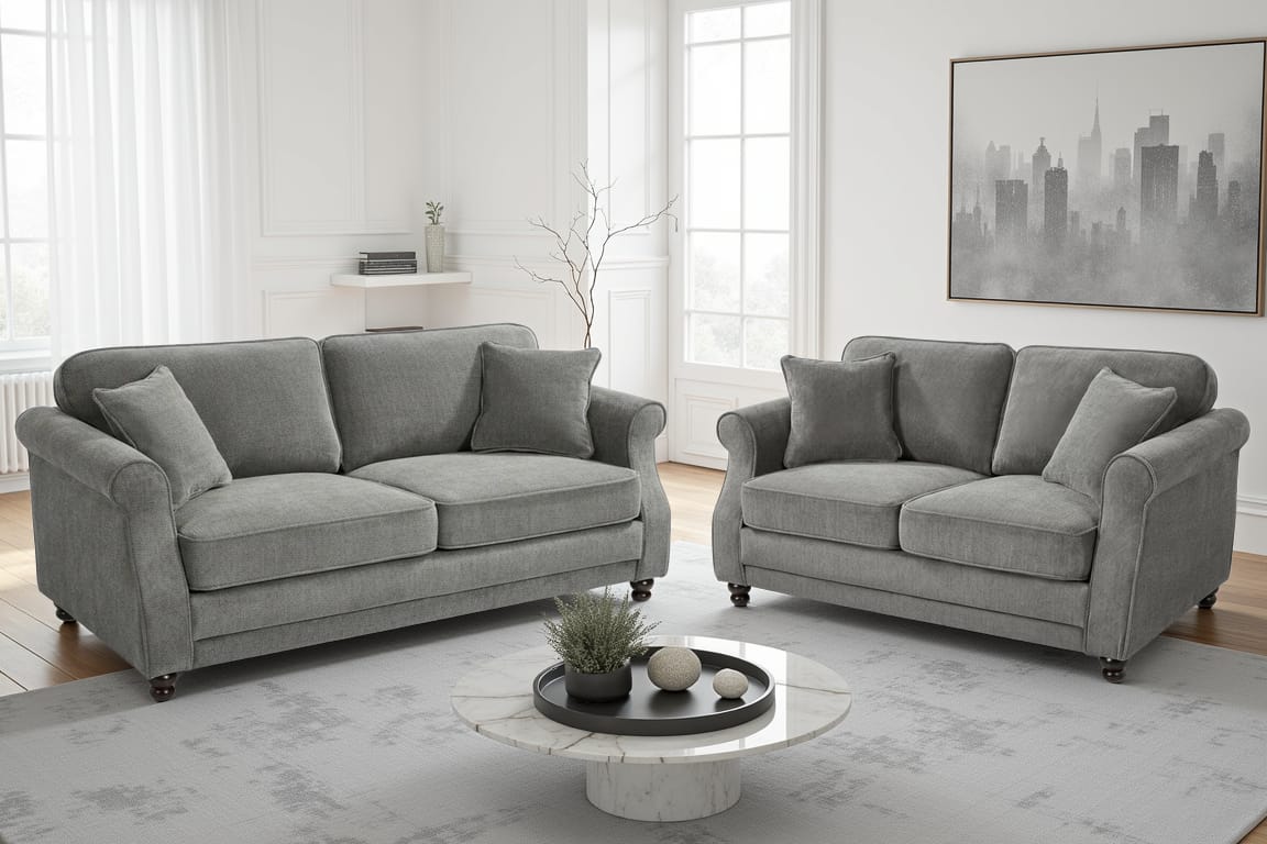 Dark Grey Chenille 3 + 2 Seater Sofa Set HUGO