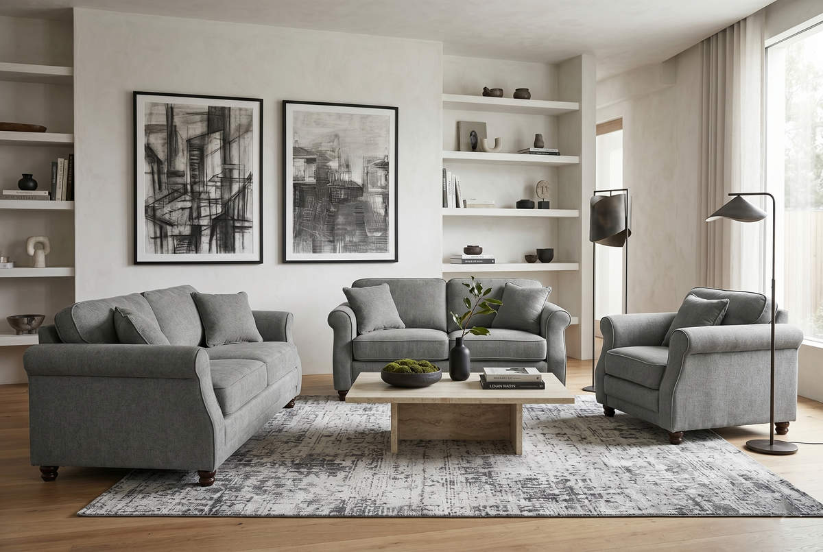 Dark Grey Chenille 3 + 2 Seater Sofa Set HUGO