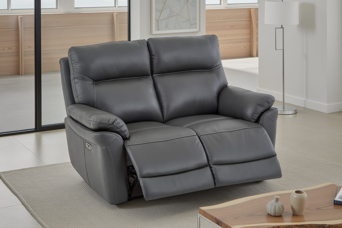 Dark Grey Leather Electric 2 Seater Recliner Sofa CINECITTA