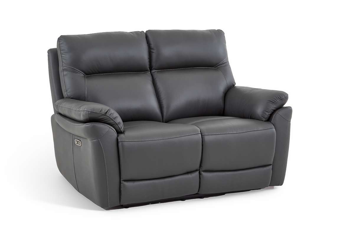Dark Grey Leather Electric 2 Seater Recliner Sofa CINECITTA