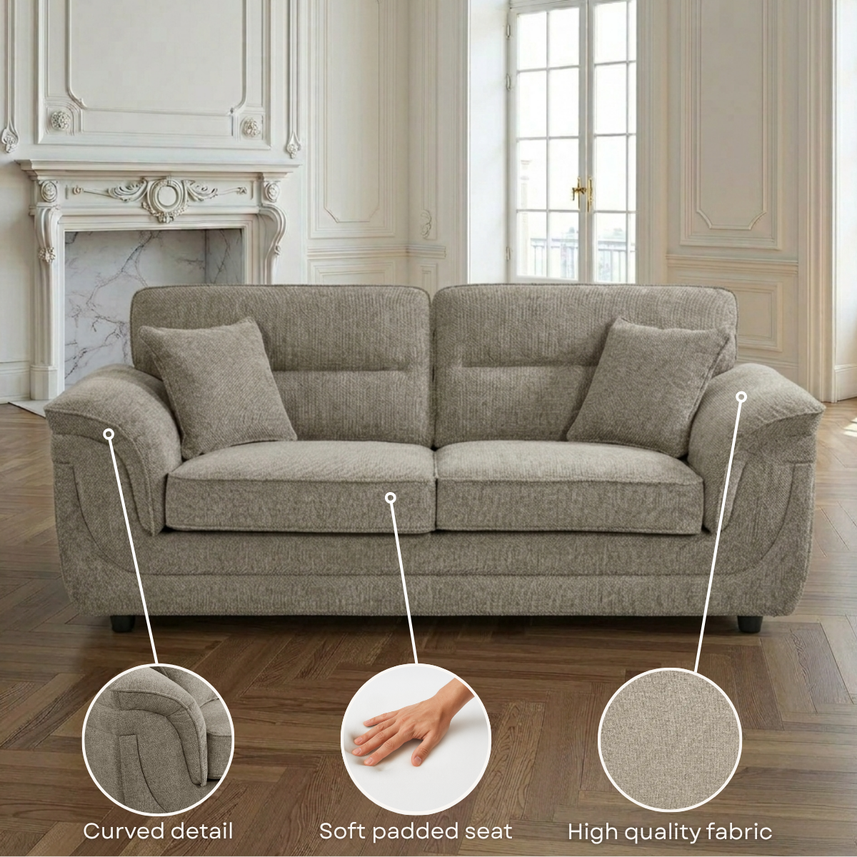Beige Chenille 2 Seater Sofa ELLIOT