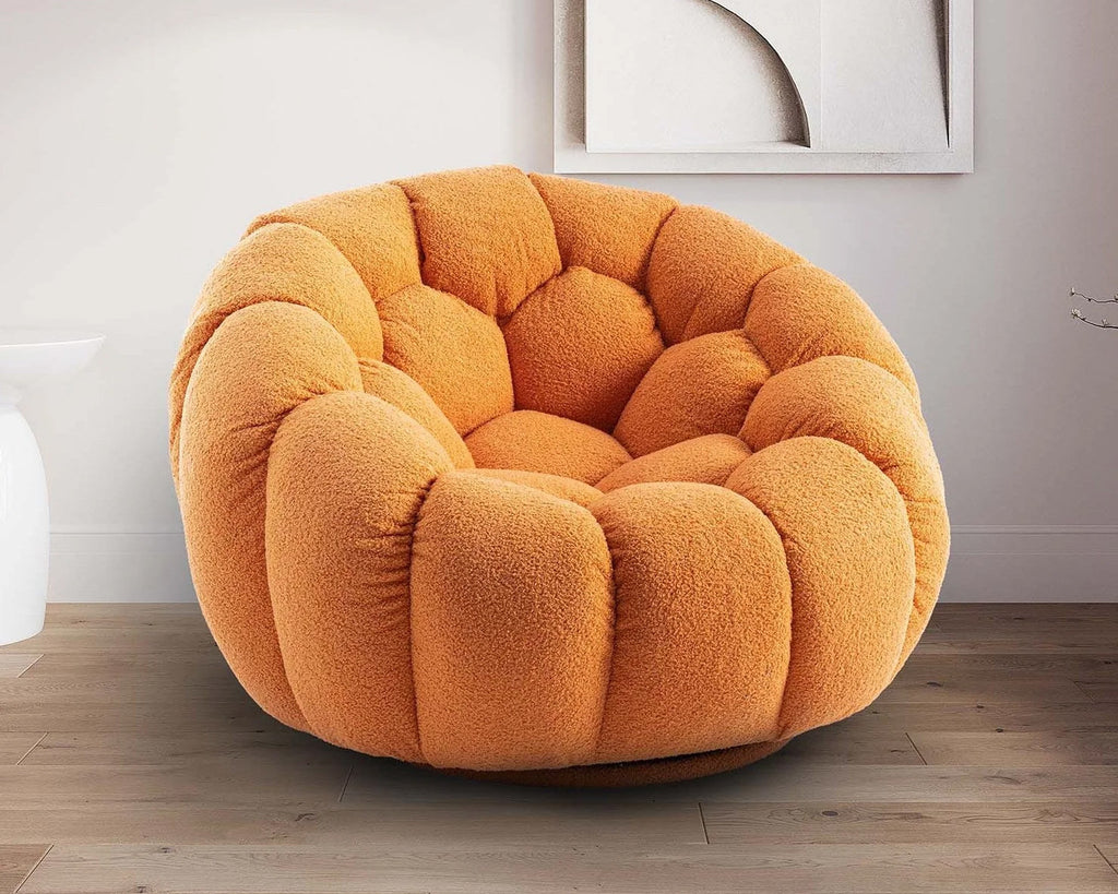 Teddy Boucle Fabric Orange Atrani Accent Chair