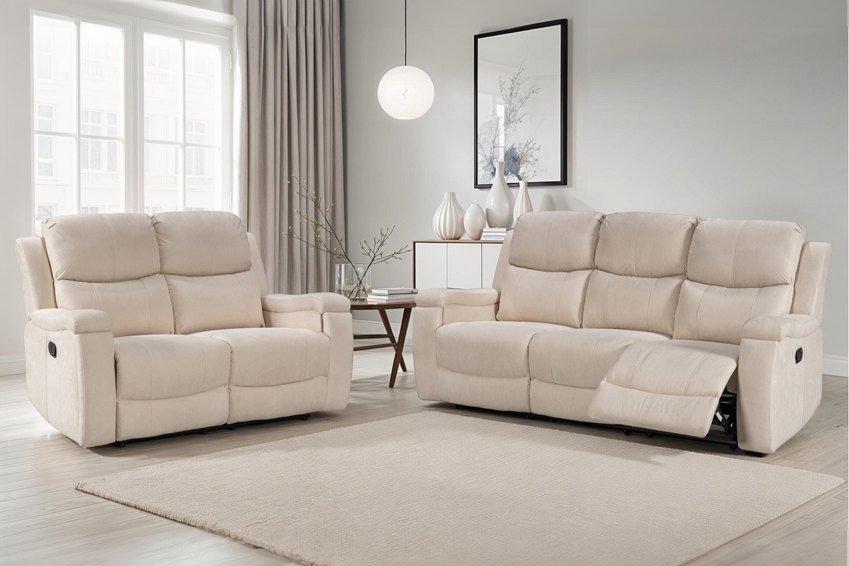 Beige Fabric 3 + 2 Seater Manual Recliner Sofa Set VISCONTI
