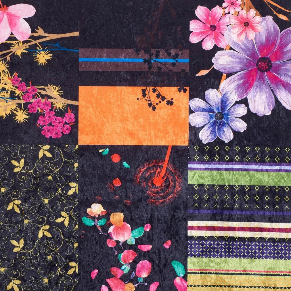 Black Patchwork Fabric Swatch