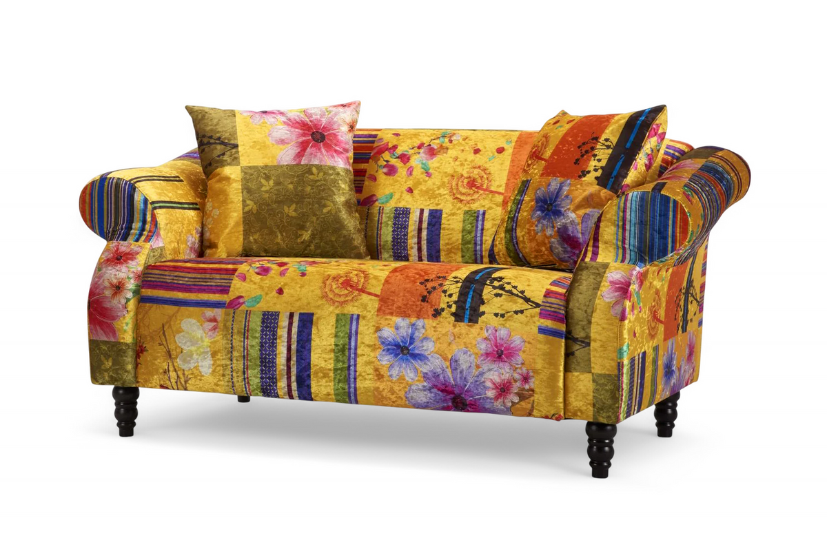 Fabric Gold Patchwork 2 Seater Sofa AVICI SHOUT