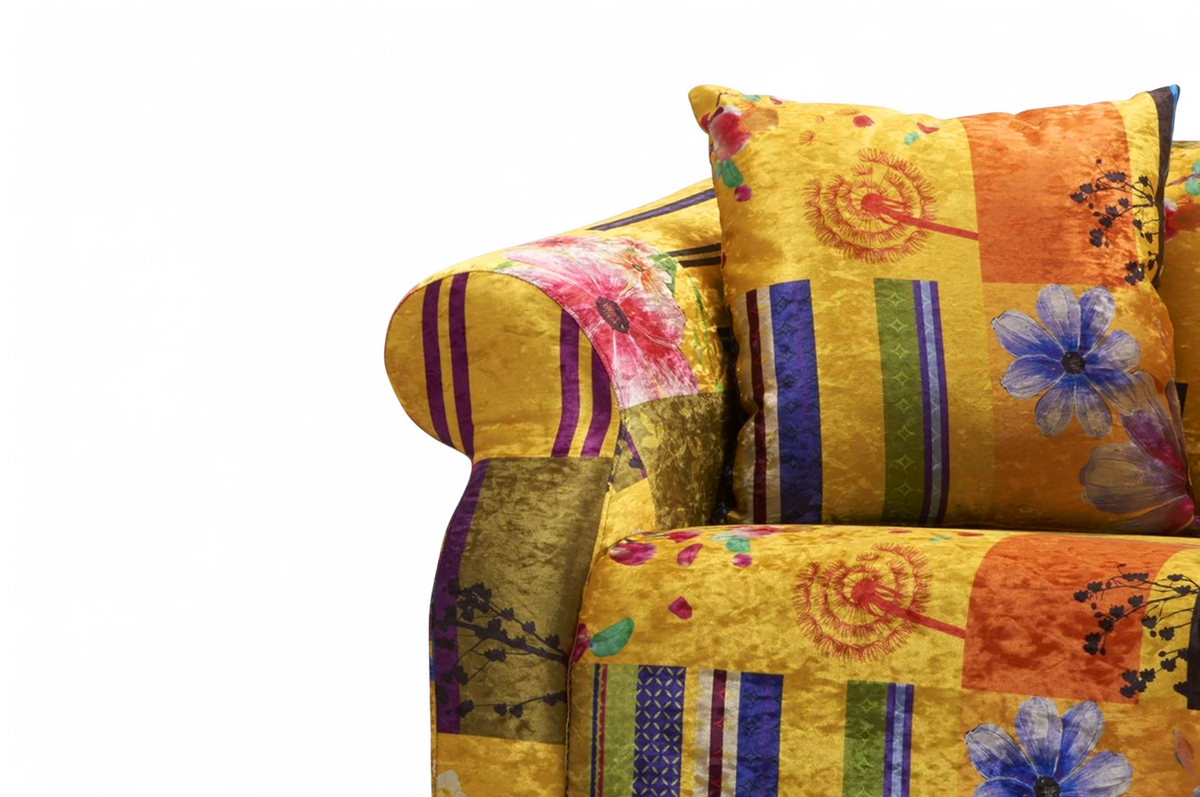 Fabric Gold Patchwork 3 Seater Sofa AVICI SHOUT