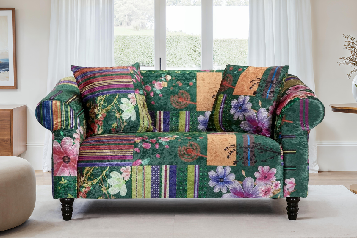 Fabric Green Patchwork 2 Seater Avici Shout Sofa