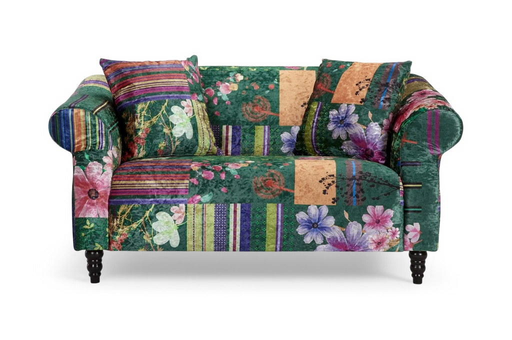 Fabric Green Patchwork 2 Seater Sofa AVICI SHOUT