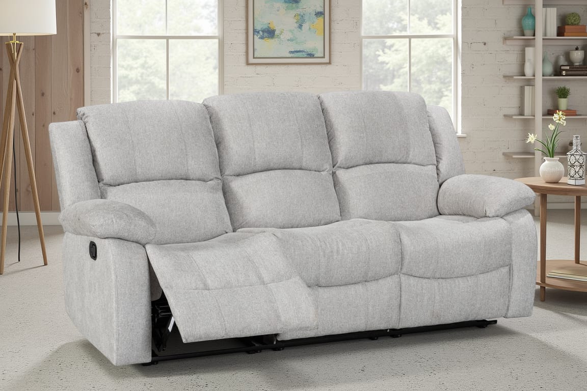 Fabric Light Grey 3 Seater Recliner Sofa VARESA