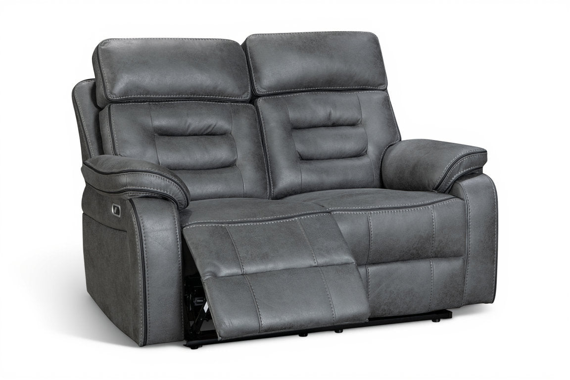 faux leather grey electric 2 seater recliner sofa on a white background