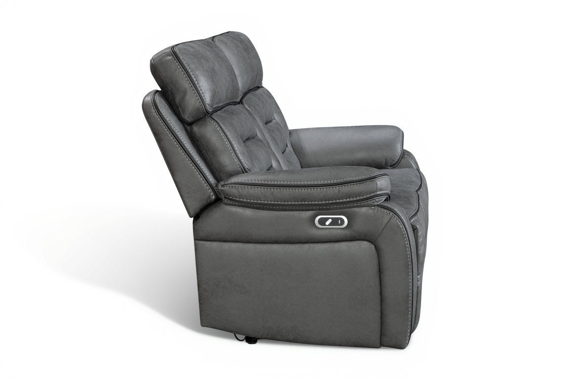 faux leather grey electric 2 seater recliner sofa on a white background