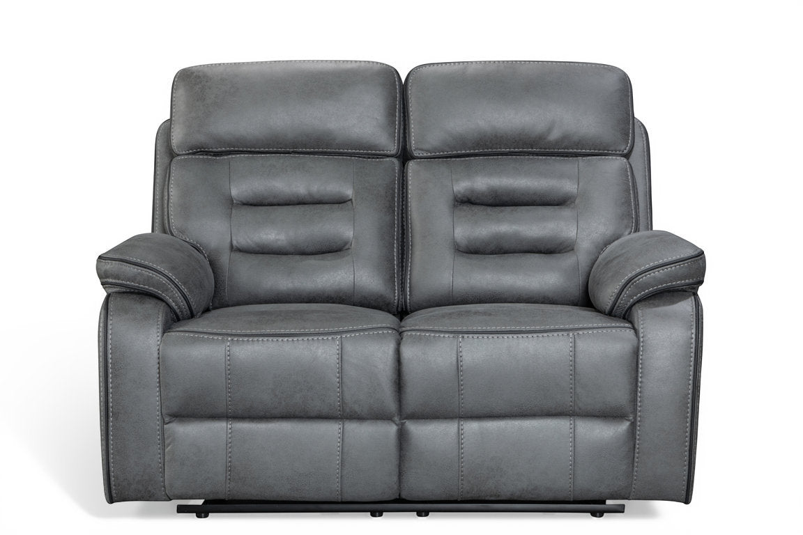 grey faux leather recliner 2 seater sofa on a white background