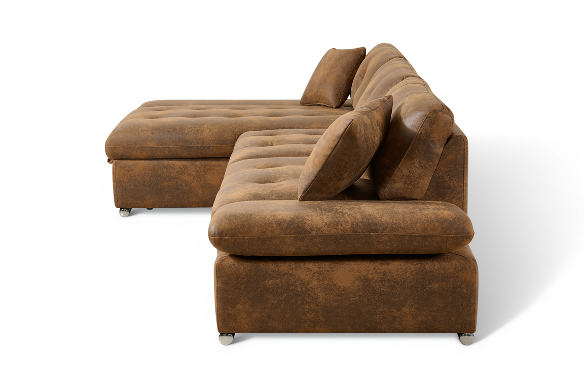 Faux Leather Suede Brown 1C2 Corner Sofabed with Storage HARRY