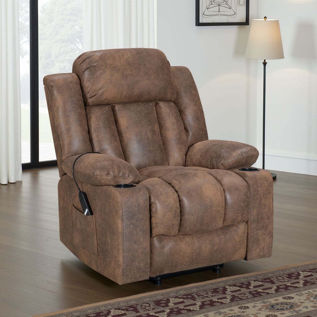 Faux Leather Suede Brown Electric Riser Recliner VANCOUVER