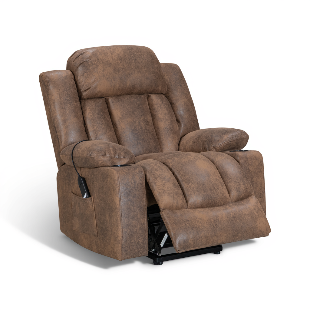 Faux Leather Suede Brown Electric Riser Recliner VANCOUVER