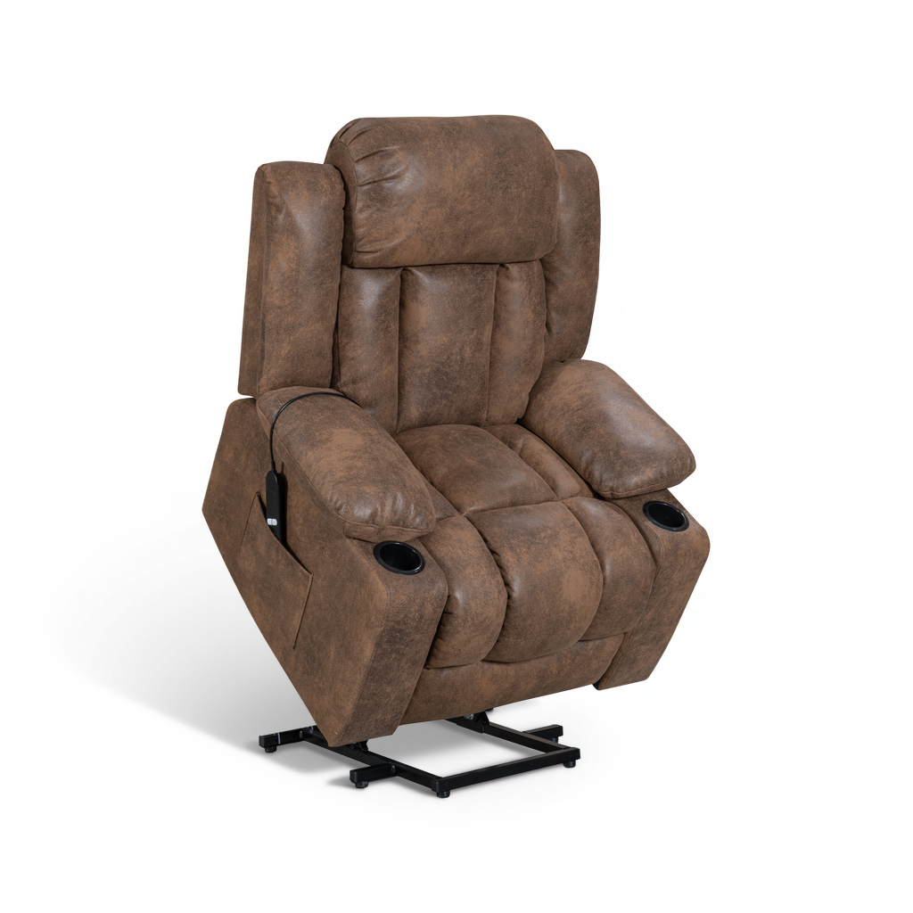 Faux Leather Suede Brown Electric Riser Recliner VANCOUVER