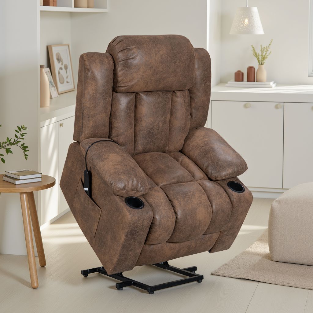 Faux Leather Suede Brown Electric Riser Recliner VANCOUVER