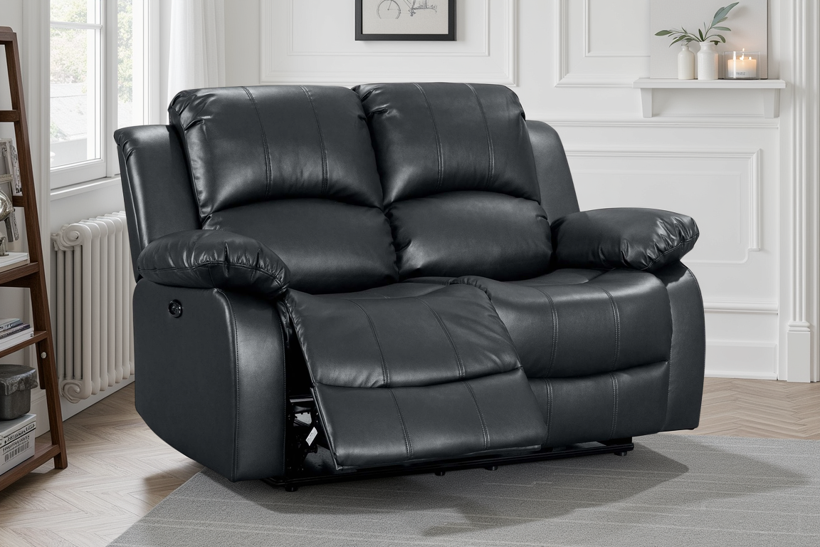 Faux Leather Black 2 Seater Electric Recliner Sofa VALENCIA